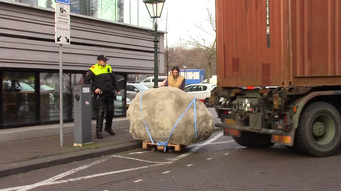 screenshot of video documentation of the tranportation of the rock